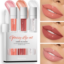 Plumping Lip Glow Oil Set Moisturizing Tinted Lip Oil with Cherry Extract Nourishing Soft Glossy Lip Care Hydrating Shine Lip Treatment Set