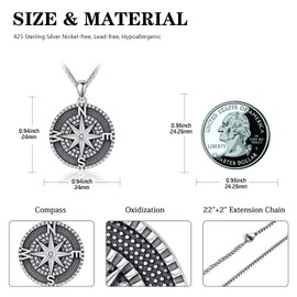 TwoAnts Compass Chain 925 Sterling Silver Graduation Travel Pendant Necklace Inspirational Graduation Jewellery Gifts for Men Women, Sterling Silver, Zircon