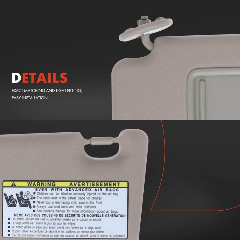 A-Premium Left Driver Side Sun Visor with Mirror - Compatible