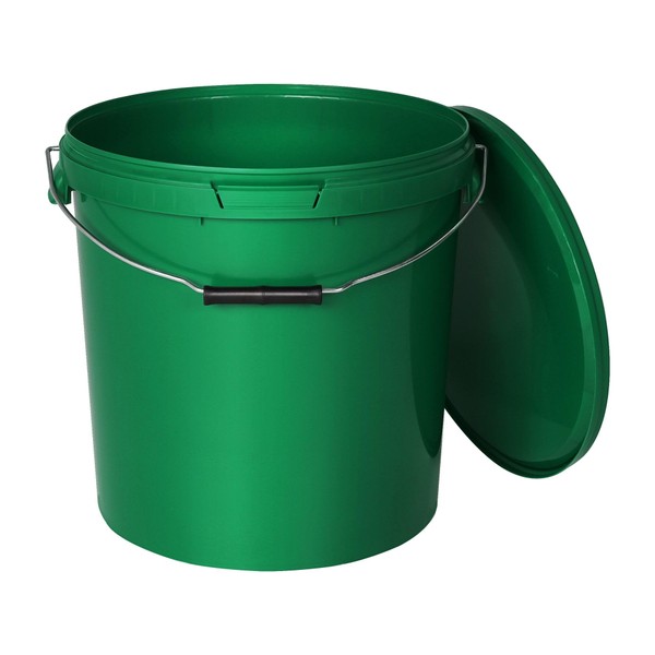 BenBow Secchio con coperchio 20l verde 1x 20 litri - sicuro per gli alimenti, stabile, ermetico, a prova di perdite - contenitore per la conservazione in plastica, con manico in metallo - vuoto