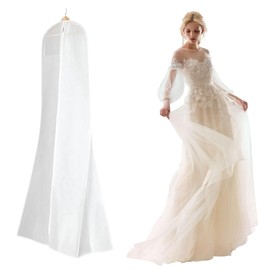 Anti-Dust Breathable Garment Cover, 180 cm Wedding Dress Cover, Garment Bag, Dustproof Garment Bags with Zip for Wedding Dresses, Evening Dresses or Long Coats, White