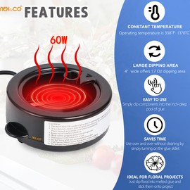 NEX&CO Glue Skillet for Crafting, 60W Electric Hot Melting Glue Pot for Glue Sticks Pellets and Beads, 338 F Constant Temperature, 3-3/4" Dia, Perfect for Floral, Crafts, Batik, Wreath, Hair Extension