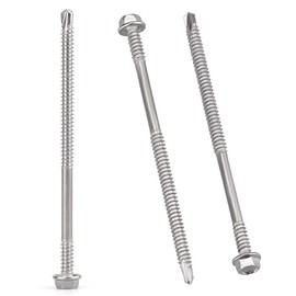 #12 x 5 (25 Pack) Hex Washer Head Self Drilling Screws (5/8" to 6" Available), 410 Stainless Steel Self Tapping Sheet Metal Screws, No Pre-drilled Needs