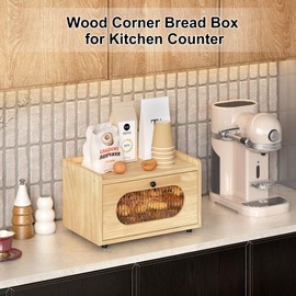 TQVAI Bread Box for Kitchen Countertop, Stacking Wooden Bread Storage Container, Kitchen Countertop Organizer Homemade Bread Loaf Keeper Bin, Original