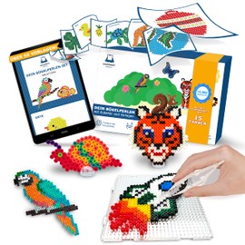 HELDENGUT® Beloved Mega Ironing Beads Set with 15 Colours [10,000 Midi Ironing Beads 5 mm] – Ironing Beads Set Including 3 x Ironing Beads Plates & Templates – Beads Gift for Boys and Girls