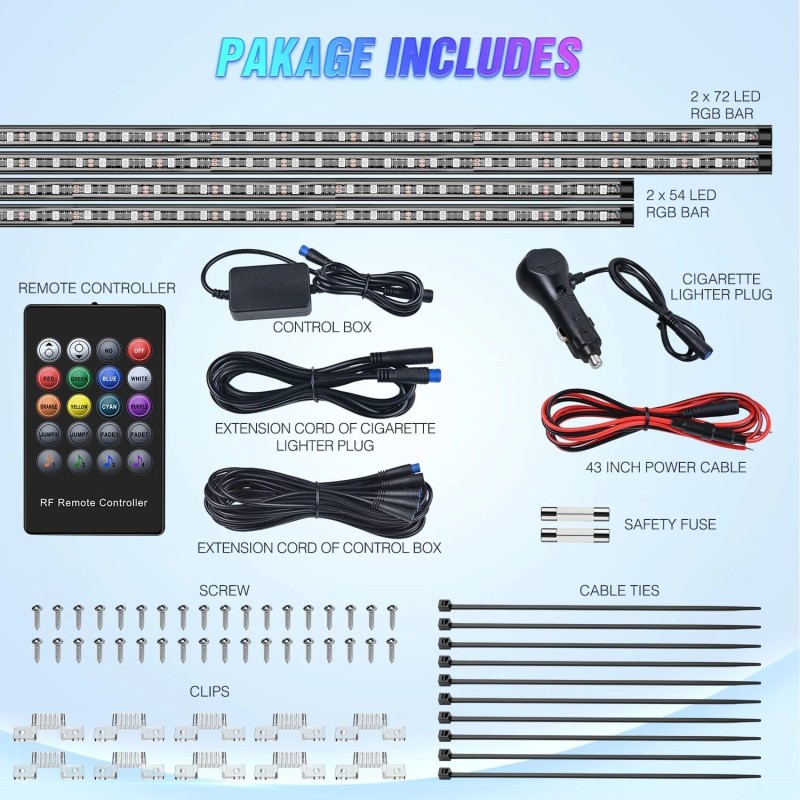 Nilight 4Pcs Car Underglow Neon Accent Strip Lights 252 LEDs