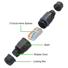 5Pcs Waterproof Cable Connector 3 Pin Wire Connector 3 Way Inline Wire Connector Push in Connectors Electrical Terminal Quick Outdoor Terminal Suitable for Repair Extend Power Cables