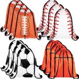 Dyrfolm 24 Pcs Sport Drawstring Bags,Sports Drawstring Backpack,Sport Party Favors Goodie Bags for Soccer Baseball Basketball Football Sport Themed Gift Party(Sport Style,9.84 x 11.6 inch)