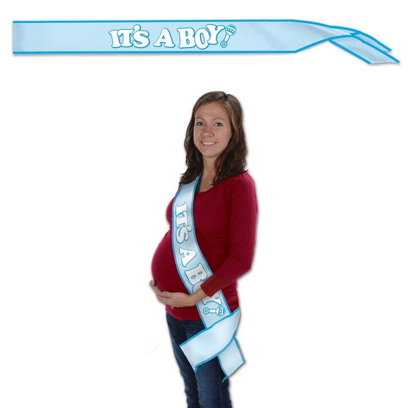 Beistle Baby Shower Sash, 33" x 4", Light Blue/Blue/White