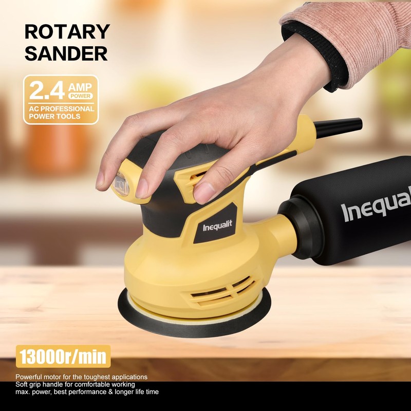 Inequalit Random Orbital Sander, 2.4Amp 5-Inch Corded Palm Sander, Max