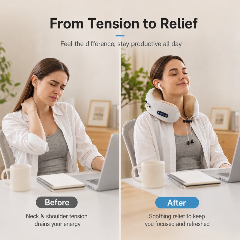 Rechargeable U-Shaped Neck Massager with Heat – 3D Kneading, Vibration
