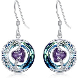 TOUPOP Amethyst Earrings for Women February Birthstone Sterling Silver Moon Star Earrings with Blue Crystal Anniversary Birthday Christmas Jewelry Gifts for Women Her Wife Girlfriend Mom