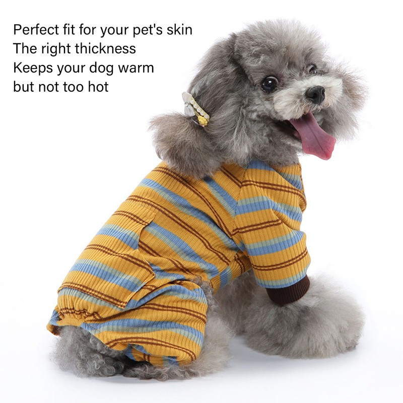 Striped Dog Pajamas Soft Stretchy Warm 4 Legged Puppy Jumpsuit