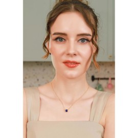 Sapphire Earrings and Necklaces for Women Gold Jewelry Set Princess Square Simulated Blue Gemstone Yellow Flashed Sterling Silver Pendant and Earring Studs for Women