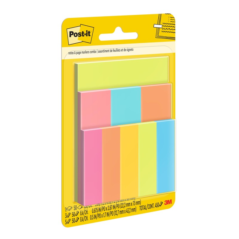 Post-it® Combo Pack, 1 Pad 3"x4", 3 Pads 1"x3", 5