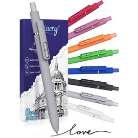Hiacry 1.0mm 8Pcs Ballpoint Pens, Medium Tip Black Ink, Smooth Writing for Journaling, Note-Taking & Office Use, No Bleed, No Smudge, Comfort Grip Retractable Ballpoint Pens
