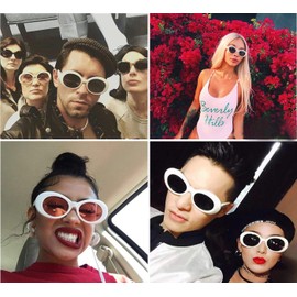 JUSLINK White Retro Oval Sunglasses for Women Mod Thick Frame Sunglasses Round Lens Clout Oval Goggles White