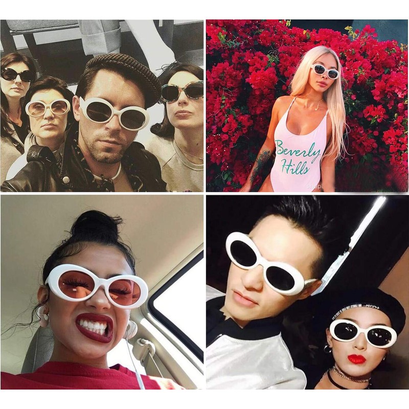 JUSLINK White Retro Oval Sunglasses for Women Mod Thick Frame