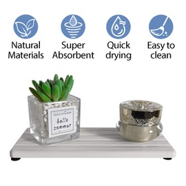 2 PCS Water Absorbing Stone Trays for Bathroom Sink & Kitchen Counter, Fast-Drying Diatomite Sink Caddy, Vanity Tray, Hand Soap Holder with Anti-Skid Feet (White, 7.9" x 4"/20 x 10cm)