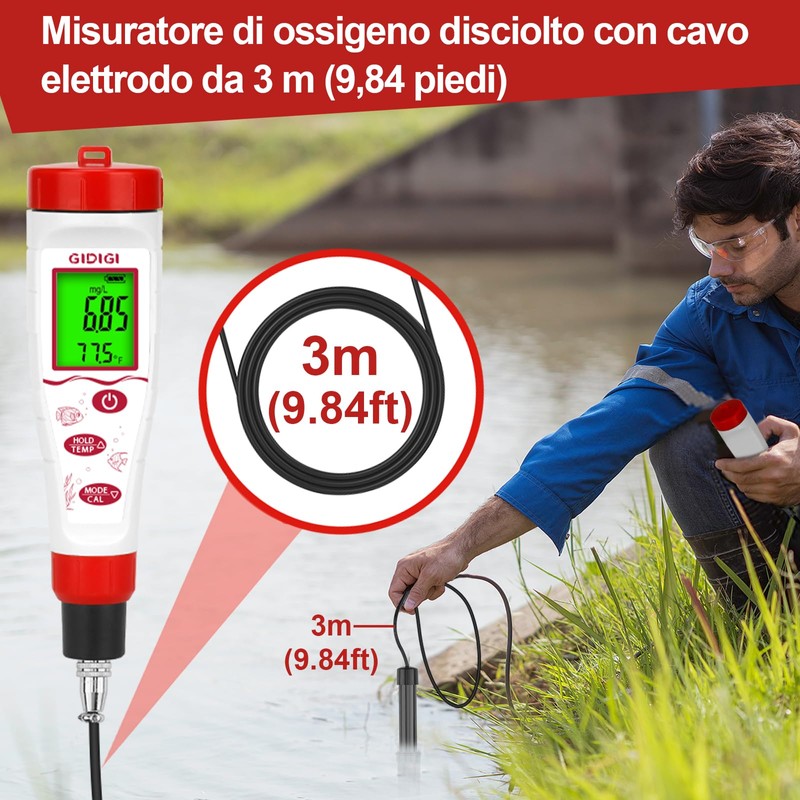 Misuratore digitale per ossigeno disciolto, GIDIGI Tester per ossigeno disciolto