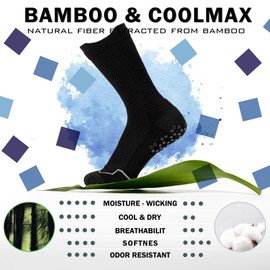 BRISIRA Bamboo Viscose Grip Socks for Men Women Non Slip Soccer Pilates Socks Compression Pad Cushion Crew Grippy Yoga
