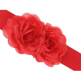 Elerevyo Women's Big Double-Flower Stretchy Belt, Elastic Wide Chunky Waistband Belts for Dress 70x6cm/27.6x2.4 inches(LxW) Red