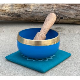 DharmaObjects Tibetan Throat Chakra Premium Palm Size Singing Bowl Gift Box Set