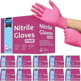 Inspire Pink Gloves Disposable Latex Free | Nitrile Pink Glove Hair and Nail Salon, Esthetician Nitrile Disposable Gloves (10 Boxes Of 100 (Case of 1000), Medium)