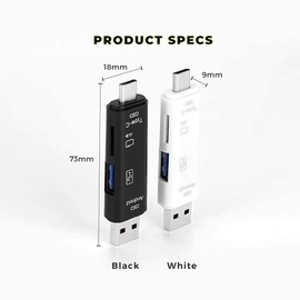 5 in 1 Multifunction Card Reader Compatible with Sony WI-C200 for Backup Expansion USB Type-C/MicroUSB/Tf/USB 2.0/ SD Card Reader (White)