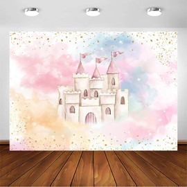 Avezano Princess Castle Backdrop Girls Birthday Watercolor Pastel Rainbow Pink Castle Birthday Party Decoration Rainbow Castle Birthday Party Decoration Rainbow Castle Birthday Party Banner