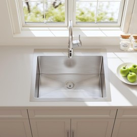 HOTIS 22x18 Inch Drop In Kitchen Sink, Stainless Steel Handmade Single Bowl Topmount Kitchen Sink, Brushed Nickel Prep Sink with Strainer