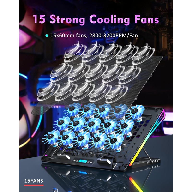 AICHESON Laptop Cooling Pad, 15 Powerful Cooling Fans, Gaming Laptop