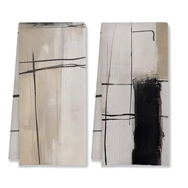 HUGANE Abstract Boho Black White and Beige Kitchen Towels, Minimalist Boho Neutral Hand Towels for Bathroom Gym Spa, Mid Century Modern Contemporary Towels for Kitchen, 16x24 Inch Set of 2 （Color-04）