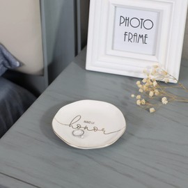 VINCOMIC Wedding Ring Dish For Maid of Honor-Jewelry Dish Tray-Gifts for Bridesmaid,Ceramic White