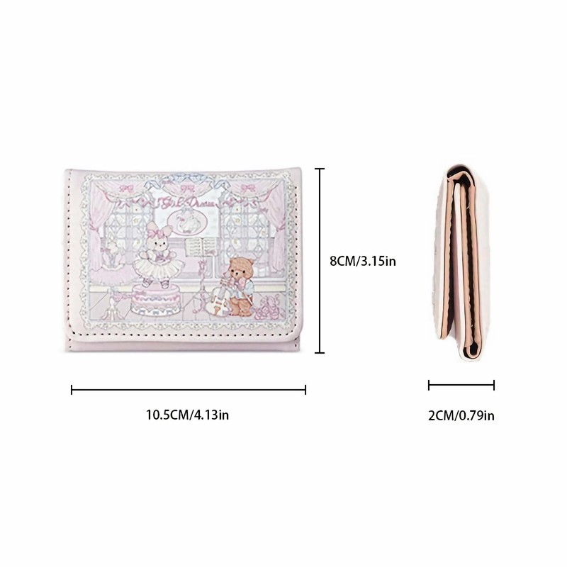 cute trifold coquette bear wallets for girls, small pink slim