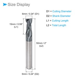 CoCud Square Nose End Mill, 6mm x 15mm Cutting 6mm Shank, AlTiN Coated P05 Carbide 2 Flutes CNC Router Bits - (Applications: for Milling Stainless Steel Hardened Steel)