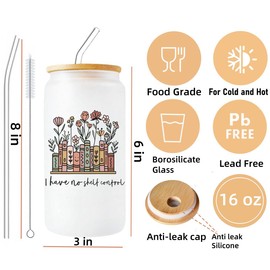 khanoqq Book Lovers Gifts, 16 oz Glass Can Cup with Wood Lid, Straw and Brush, Reader’s Glass Can, Gifts for Book Lover Reader, Bookworm Bookish Gifts, Book Club Book Party Gifts Birthday Gifts (C)