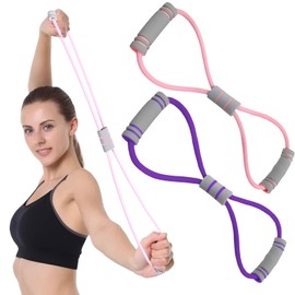 2 Pcs 8-Shaped Resistance Bands with Handles, Exercise Bands for Arm Back Shoulder Stretch, Rope 8 Stretch Yoga Fitness Band for Women and Men Muscle Training (Pink+Purple, 25+38lbs)