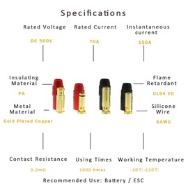 SoloGood 6pairs Amass AS150 Male Female Anti Spark Connector Gold Plated Banana Plug Set for Battery ESC and Charge Lead