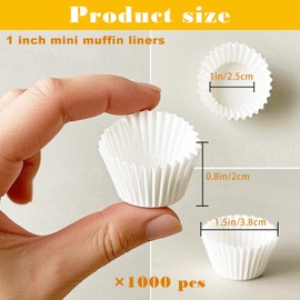 1000 Pcs 1 Inch Mini Muffin Liners,Muffin Liner for Baking White Cupcake Papers Baking Cup Liners,Used for 48 Cup Mini Muffin Pan