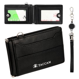 TACCAM Pass Case, Commuter Pass Case, Reel Included, Design and Functionality, Card Case, Card Holder, Men's, Women's, Bifold Butterfly, black & silver