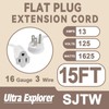 Ultra Explore 15 FT Flat Plug Extension Cord, 16 AWG