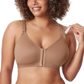 DELIMIRA Women's Front Closure Bras Posture Full Coverage No Underwire Unlined Back Support Bra Gravel Beige 36C