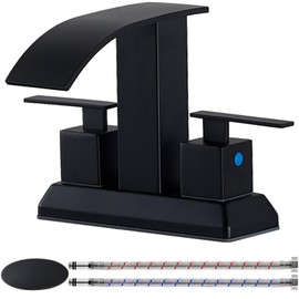 KINGO HOME Waterfall Bathroom Sink Faucet Matte Black with Two Handles, Metal Pop-Up Sink Drain Stopper, 2 or 3 Hole Bathroom Basin Lavatory Mixer Tap Including Deck Mount Plate.