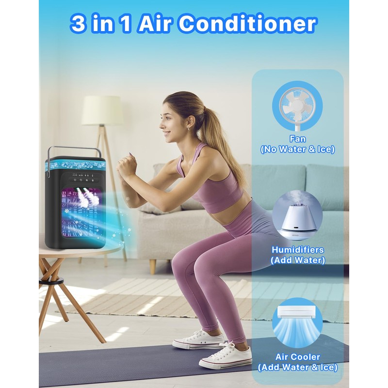 Portable Air Conditioner, 4-in-1 Evaporative Air Cooler, Personal Cooling Fan