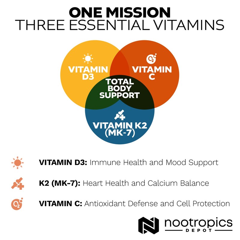 Nootropics Depot Vitamin D3 + K2 with Vitamin C Tablets