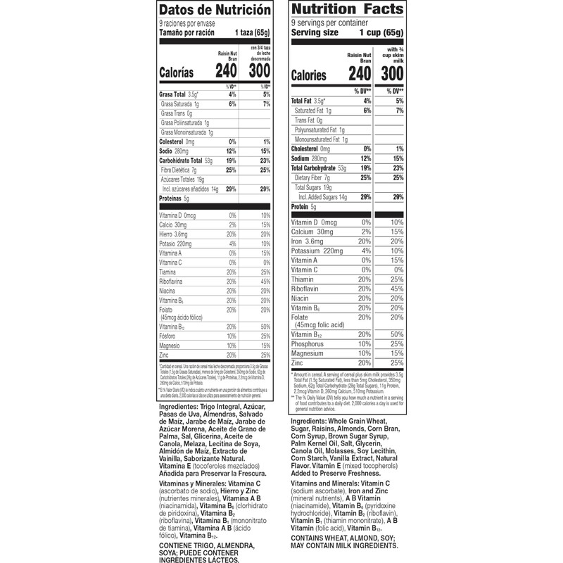 Raisin Nut Bran Cereal, High Fiber Cereal, Made with Whole