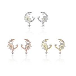 Meissa Sterlingsilber-Ohrringe für Frauen, Mond, Blume, Perlen, baumelnde Ohrringe, Zirkonia, Statement-Ohrringe, handgefertigter Schmuck, hypoallergen (Gold)