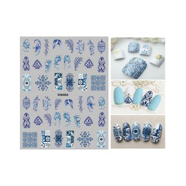 Generic Blue White Porcelain Nail Sticker Wrap Flower Lotus Rose Fish Asian Elements Xh849Sa Nail Wraps Stickers Manicure Supplies for Women Nails Full Long Lasting Easy Apply and Remove