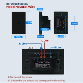 LOUYSGEN Smart Light Switch Need Neutral Wire,FCC Certified,2.4GHz WiFi Push Button Switch Compatible with Alexa,APP Control Compatible with Tuya/Smart Life,Black 1 Gang